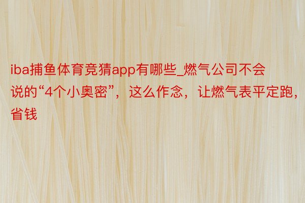 iba捕鱼体育竞猜app有哪些_燃气公司不会说的“4个小奥密”，这么作念，让燃气表平定跑，省钱