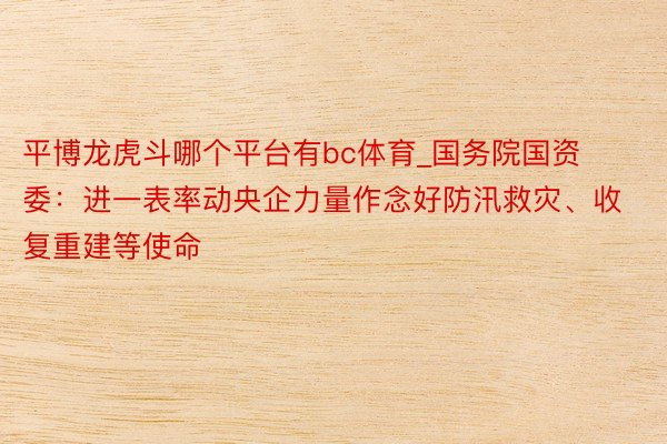 平博龙虎斗哪个平台有bc体育_国务院国资委：进一表率动央企力量作念好防汛救灾、收复重建等使命