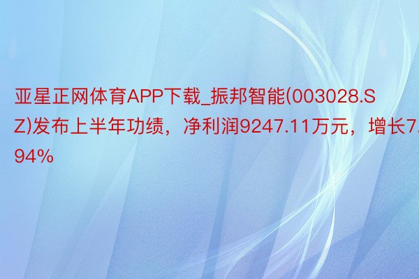 亚星正网体育APP下载_振邦智能(003028.SZ)发布上半年功绩，净利润9247.11万元，增长7.94%