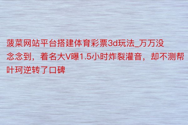 菠菜网站平台搭建体育彩票3d玩法_万万没念念到，着名大V曝1.5小时炸裂灌音，却不测帮叶珂逆转了口碑